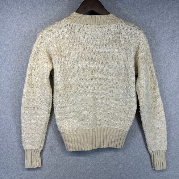 Claudine Sweater Womens Size M Beige Wool Blend Chunky Cable Knit Cardigan - Picture 2 of 14